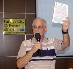 MC Richard Silverberg starts the 24th March meeting by reminding all of the free newsletters available on the information table.