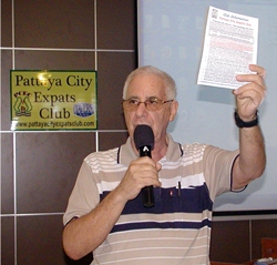 MC Richard Silverberg starts the 24th March meeting by reminding all of the free newsletters available on the information table.