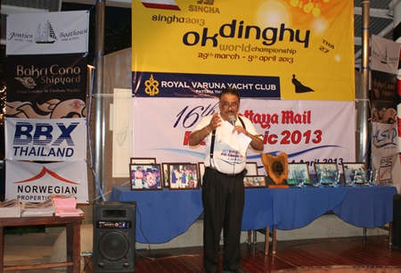 Peter Malhotra, MD Pattaya Mail Media Group, recounts the story of the PC Classic to guests and sailors.