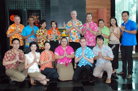 Brendan Daly (centre), GM of the Amari Orchid Pattaya, organised a Songkran blessing ceremony for his management and staff in celebration of Songkran, the Thai New Year.