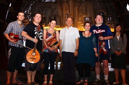 Andre Brulhart (centre), GM of the Centara Grand Mirage Beach Resort Pattaya, welcomes members of the ‘A Cairde’ Irish Traditional Band who performed a charity concert at the hotel recently. (l-r) Iarla O’Donnell, Aidan O’Donnell, Shauna Mullin, Aine Aleeson, Kevin O’Donnell and Koranit Sakdanan (Asst. Fund Raising Manager of the Father Ray Foundation).