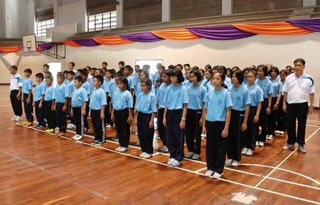 Students prepare to enjoy a week of sports and tourist attractions during a nine-day anti-drug camp organized by the Royal Thai Navy.
