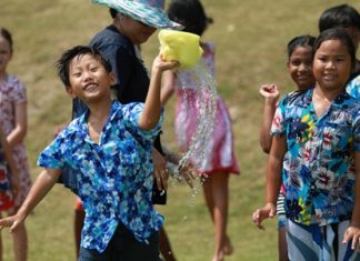 Ready, aim, fire! Primary students from Garden have fun at Songkran.