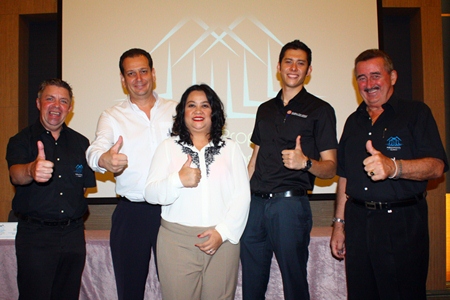 Paul Strachan (left) and John Collingbourne (right) are joined by Paul Sutton (2nd left) from Powerhouse Development, May Watson (center) from Matrix and Lorenzo Joaquin (2nd right) from Global Top Group.