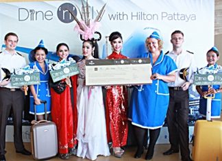 Peta Ruiter (3rd right), director of business development for Hilton Pattaya, leads her team in announcing this year’s Hilton Pattaya “Dine ‘n’ Fly” promotion.