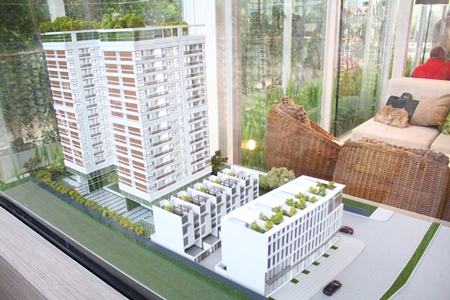 A scale model of the Treetops Pattaya project, which will be located on Thappraya Road near to Pattaya courthouse.