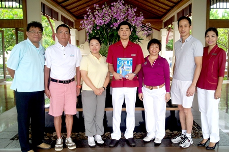 Tomo Kuriyama (center), GM of Sheraton Pattaya Resort together with Thanaphat Chakkaphak, marketing communications manager welcomed a group of journalist from the Hong Kong based Golf magazine after their strenuous coverage of the Asia Regional Golf Tournament 2013 held in Chonburi province recently. Wanna Tonak (3rd right), marketing officer for the Tourism Authority of Thailand in Hong Kong was on hand to ensure that their stay in Thailand was a pleasant one.