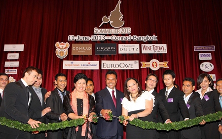 South African Ambassador, Her Excellency Ruby Marks (left), President of the Thailand Sommelier Association, Joe Sriwarin (centre), and Deputy Bangkok Governor, Dr. Pusadee Tamthai (right) officiated at the opening ceremony of 2013 Sommelier Grand Wine Tasting at the, Conrad Bangkok recently. The three VIPs also acted as judges in the competition.
