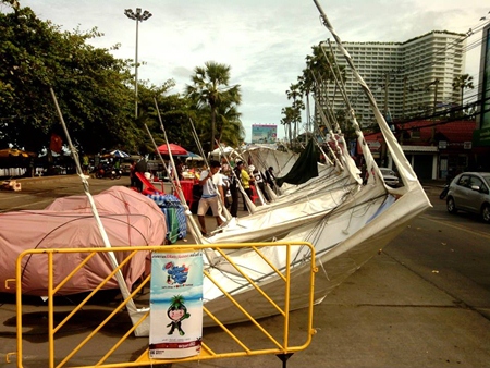 Strong winds caused the festival tents to temporarily topple.