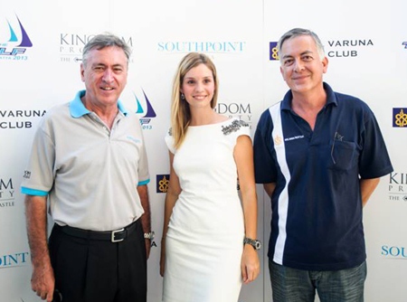 Kingdom Property Founder and CEO Nigel Cornick (left), Kingdom Property Marketing Manager Irena Breslavtseva (centre), and Royal Varuna Yacht Club General Manager, Richard Holt pose for a photo at the launch of the show suites of Southpoint Pattaya, May 4.