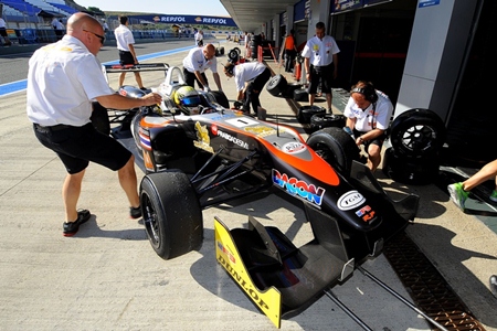 Sandy Stuvik enters the pits during qualifying for the 4th Round of the European Formula 3 Open Championship in southern Spain, Saturday, June 15.