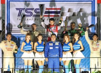 Andrey (standing right rear) takes third place on the podium in Race 1.