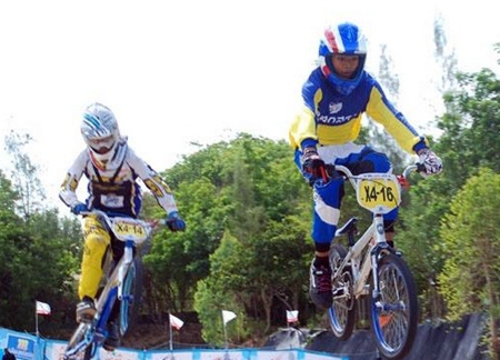 Spectacular action as riders fly through the air.