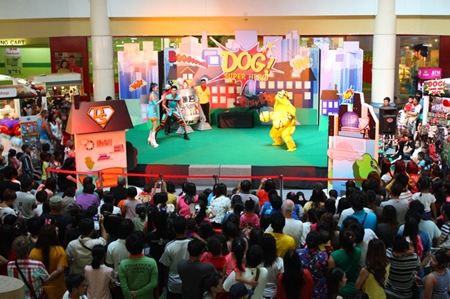 Stage performances attract a large audience of children and adults.