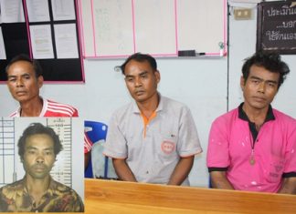 (L to R) Grandfather Somsak Wannajan and uncles Surachai Wannajan and Kodoi Wannajan, along with the 14-year-old girl’s father (inset) have been arrested and charged with rape.