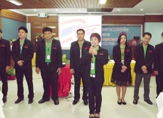 Pol. Lt. Col. Chanya Munmunag (center, with microphone), introduces her team to the next batch of police officers (not shown) to be taught the D.A.R.E. project in Pattaya.