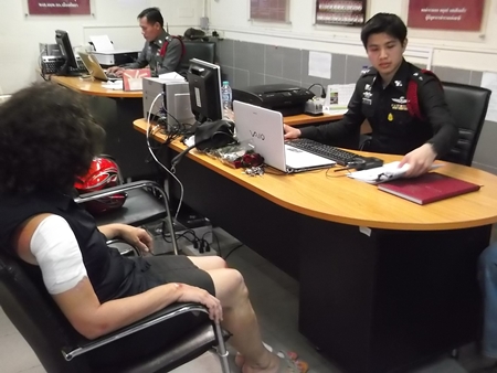 Moments after getting patched up from her fall, Yudmita files a report with police detailing the robbery.