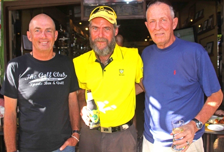 Golf Captain Phil Smedley with Monthly Medal winner Michael Hastie and the ‘Honolulu Kid’, Terry Wagner.
