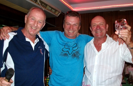 Sunday winners Colin Davis and Simon Spalding with player of the month JP Maffray.