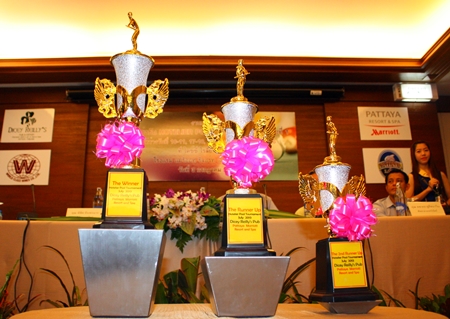 Trophies await the winners of the 2013 Pattaya Hotelier Pool Tournament.
