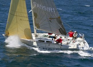 Sansiri is shown in action soon after the start of the 2013 Transpac Race. (Photo courtesy Sharon Green/ ultimatesailing.com)