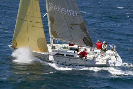 Sansiri is shown in action soon after the start of the 2013 Transpac Race.  (Photo courtesy Sharon Green/ ultimatesailing.com)