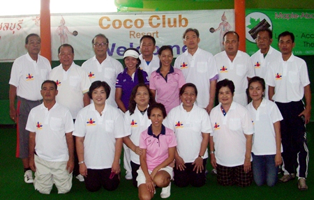 The Thai “Para” players pose with their coaches at the Coco Club Resort in Pattaya prior to flying off to South Africa for the World Transplant Games taking place from July 28 - Aug 4 2013.