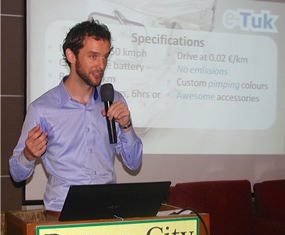 Speaker for Pattaya City Expats Club for August 4th was Managing Director of the Electric Tuk Tuk Company, Dennis Harte of Holland. They manufacture the vehicles in Samut Prakarn (SE of Bangkok) for export to many countries.