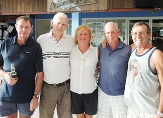 Friday podium placers (from the left): Bruce McAdam, John Stafford, Suzi Lawton, Paul Greenaway and Dennis Pelly.