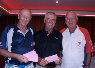 Colin Davis (left) with Sunday’s winners Jean LaRoche and Peter Henshaw.