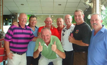 Friday winners (from left to right) Graham Beaumont, Gary Ritchie, Jeff North, Bob Newell, Helmut, Geoff Couch, Simon Philbrook and Jim Bell.