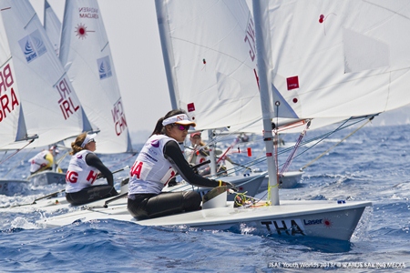 Thai champion Kamolwan Chanyim sails her Laser Radial during the ISAF Youth Worlds in Cyprus. (Photo/Icarus Sailing Media)