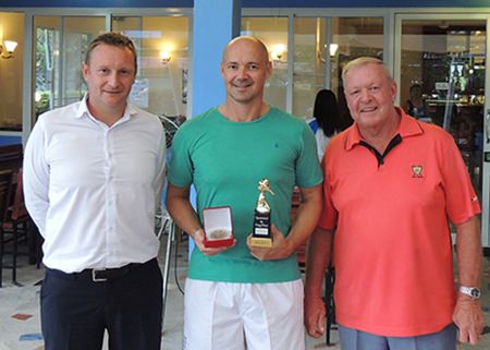 (From left) Greg from Devere, Friday’s monthly medal sponsor, with Andre Coetzee (winner) and PSC Golf Chairman Joe Mooneyham.