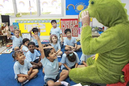 A friendly crocodile strolled into some Year 2 classes.