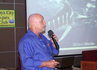 Larry described the characteristics of many fish and the best way to find & catch them. “If you spot a frigate bird, then you know the fish are not far off,” he said. Here Larry describes the Striped Marlin.