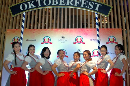 Hilton Pattaya maids in their sexy ‘drindls’ bid ‘willkommen’ as guests arrived.