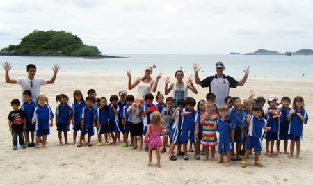Reception students having a fantastic time at the beach.