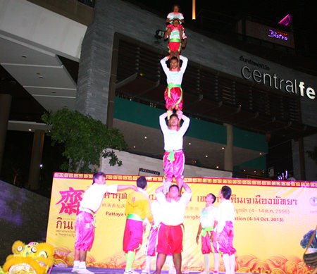 Chinese acrobats help announce this year’s Pattaya Vegetarian Festival running from Oct. 4-14.