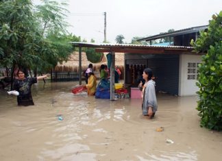 Homes in Fang Thon were inundated with up to 1.2 meters of muddy floodwater.