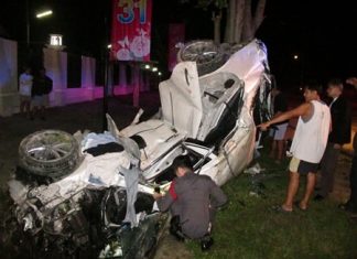 It’s hard to believe anyone could have survived this crash, but apparently Surapol Subcharoen did. He was still inside when this photo was taken.