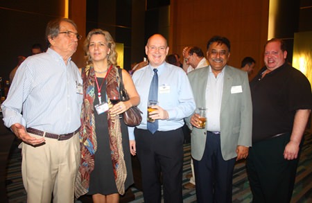 (L to R) George T. Strampp, Managing Partner of AMS, Judy A. Benn, Executive Director of the American Chamber of Commerce in Thailand, Graham Macdonald MBE, Managing Director of MBMG Group, Peter Malhotra, MD of Pattaya Mail Media Group and William Fantozzi, MD of FustTech United Ltd.