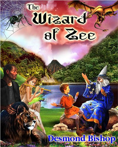 Desmond showed this picture of the cover of his novel “The Wizard of Zee” showing the Wizard, the boy Demki, the Lion Man, and other characters in this fantasy for teens and adults. He pointed out that the background in this illustration was Victoria Falls in Africa.
