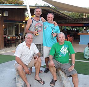 Friday’s winner Dennis Pelly on top of the Outback’s new half size copy of the Swilcan Bridge, with Sugar Ray (3rd), and both seated - Stefan Hoge (4th) and Sel Wegner (5th).