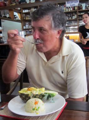 Hal dines on lobster tails courtesy of Alwyne.