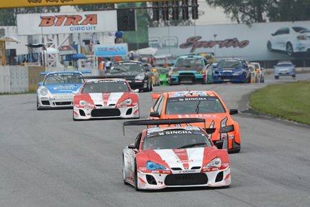 Nattavude Charoensukhawatana in his Toyota leads the Super Series Class 2 race at Bira Circuit on Saturday, Oct. 5.