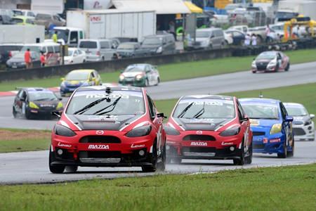 Mazda’s lead from the front in the Super Production race.