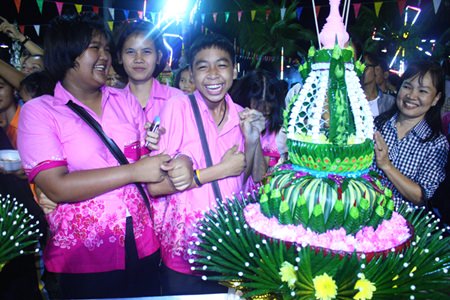 Members of the Pattaya School No. 2 team giggle with delight after it was announced they won the krathong contest at the high school level.