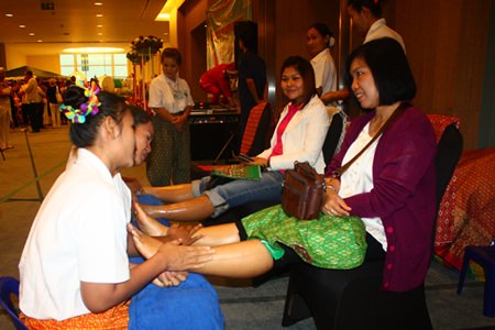 The Fountain of Life Women’s Center’s foot and shoulder massage area was kept busy with weary shoppers getting a little relief.