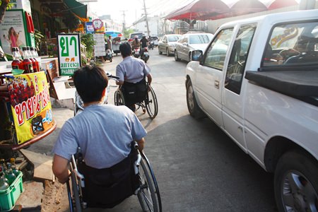 It can be quite dangerous for people in wheelchairs to get from the Redemptorist Center to Big C Extra.