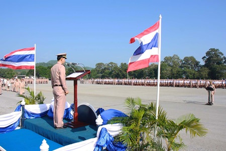 Capt. Wiwat Hajarern addresses the 4,000+ new Royal Thai Navy recruits in Sattahip.
